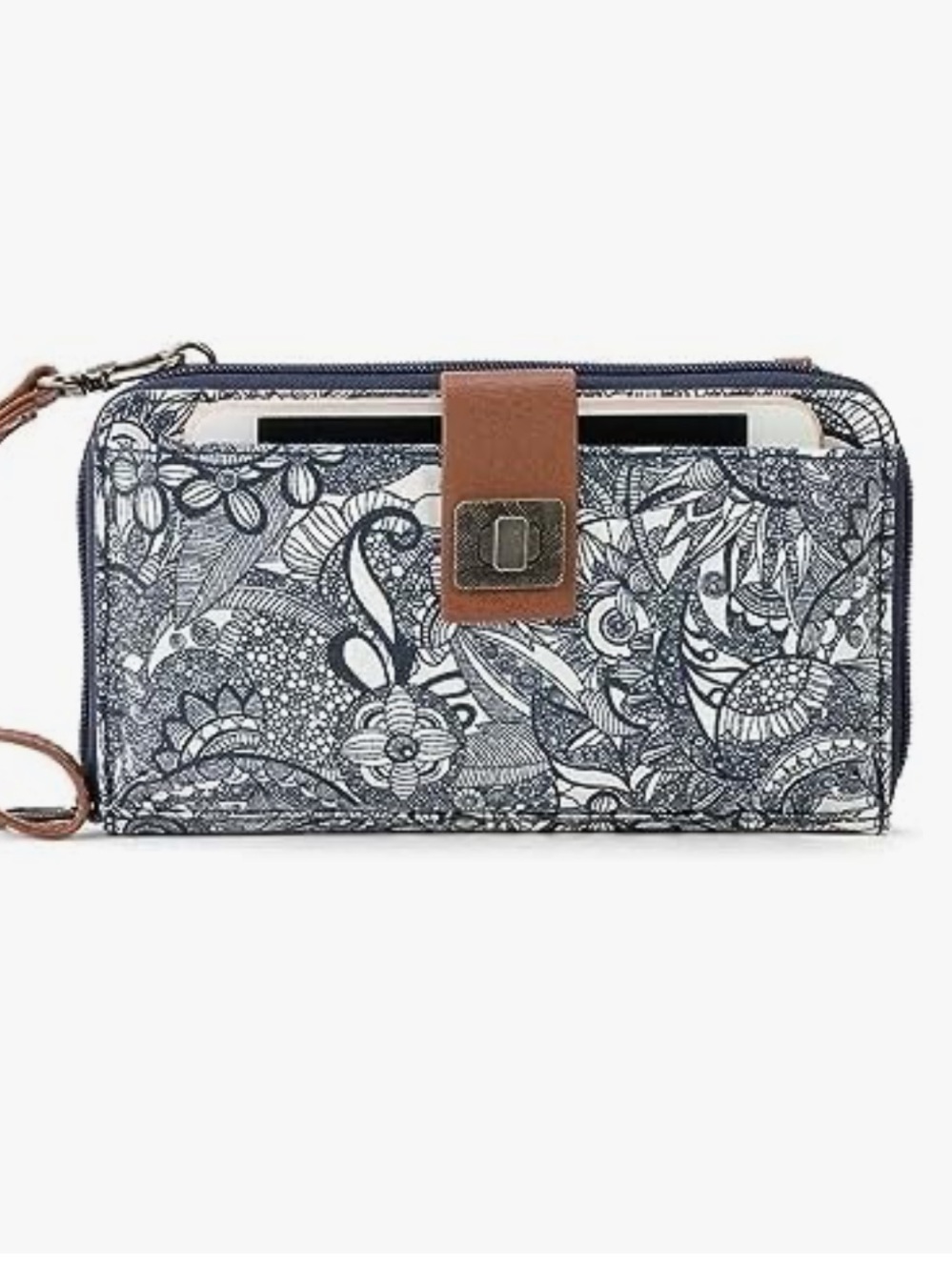Sakroots Large Navy Blue/Brown Smartphone Crossbody Wallet